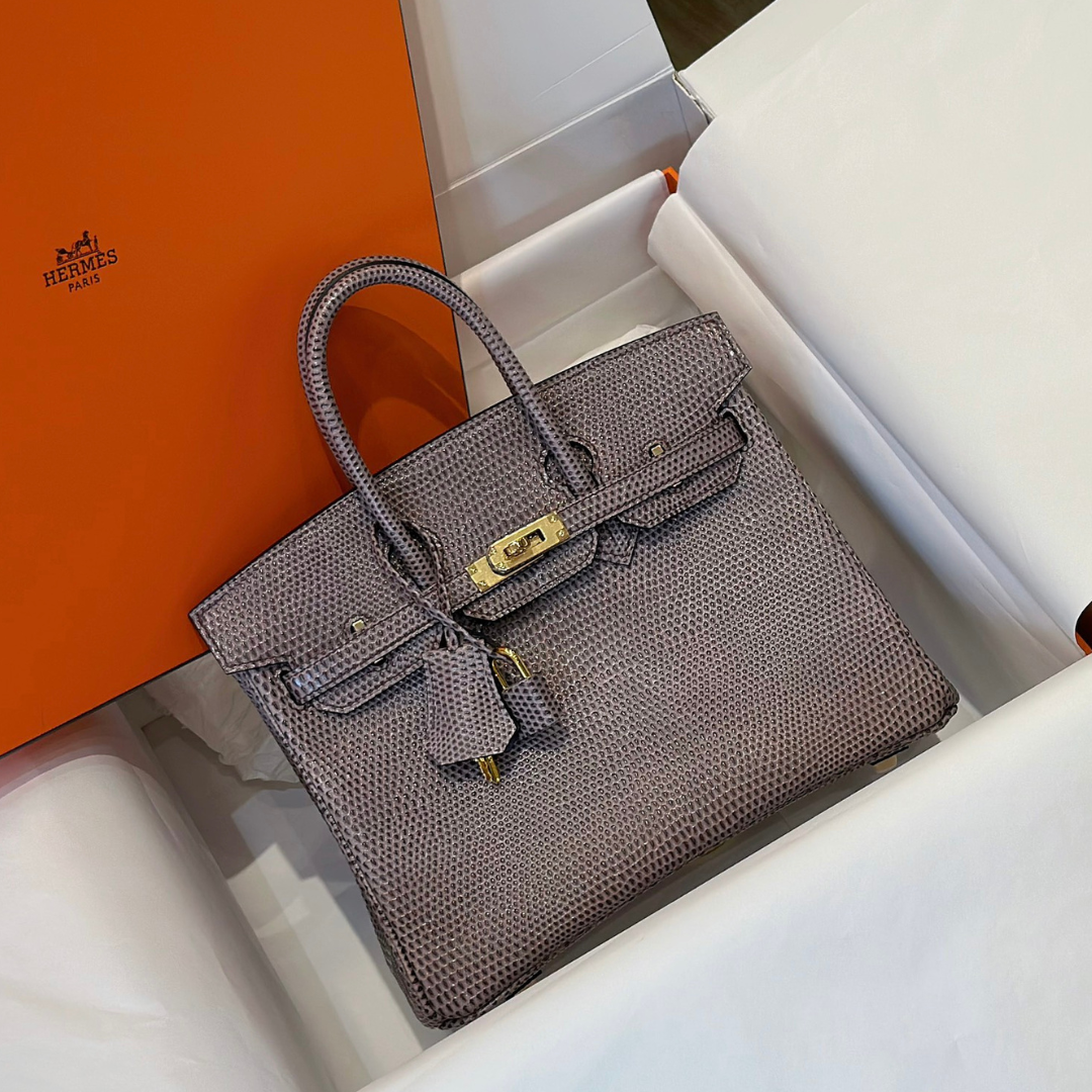 Hermes Birkin 25 Tris Fonce Lizard With Lock Gold Fake Handbags 25cm