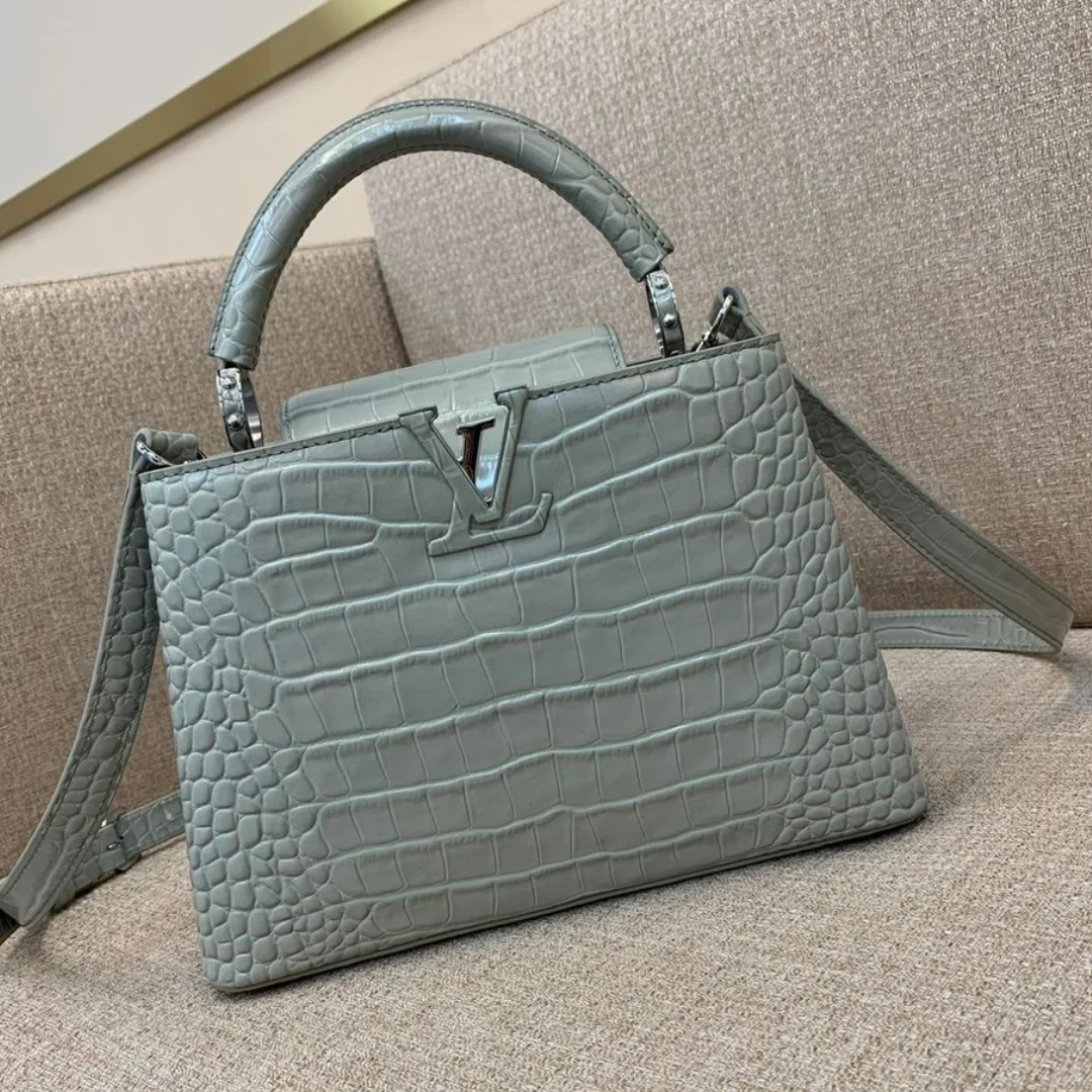 Louis Vuitton LV Capucines BB Gray Crocodile Leather Handbag Like Auth 21cm