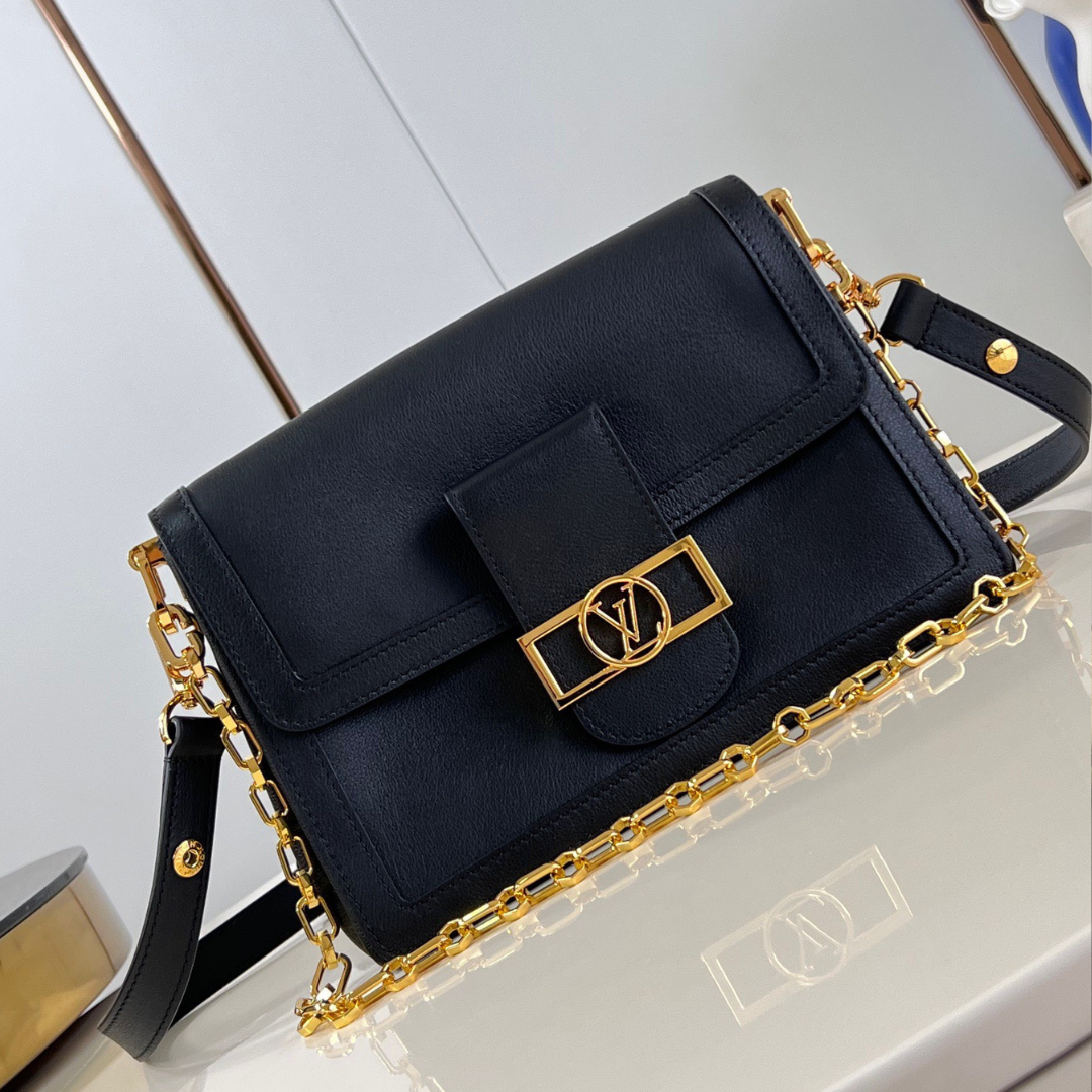 Louis Vuitton LV Dauphine Soft Like Auth Black Handbags 24x17x9cm