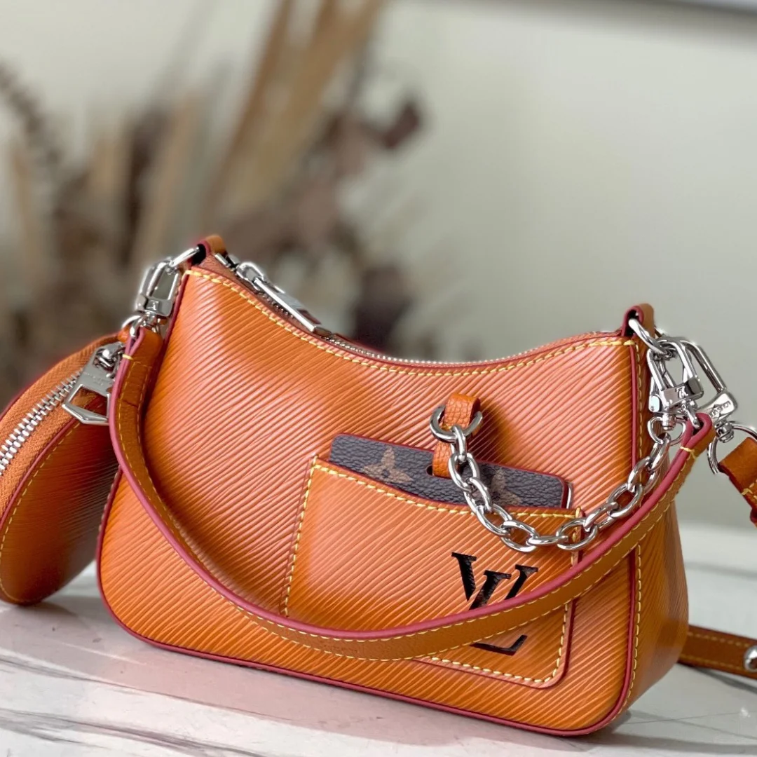 Louis Vuitton LV Marellini EPI Lock Silver Orange Fake Handbags 20cm