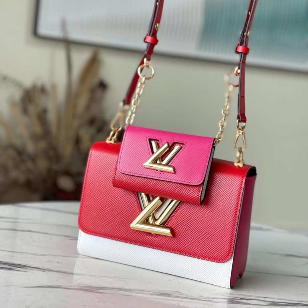 Louis Vuitton LV Twist Mix Pink Red Fake Handbags Cowhide Leather 24cm