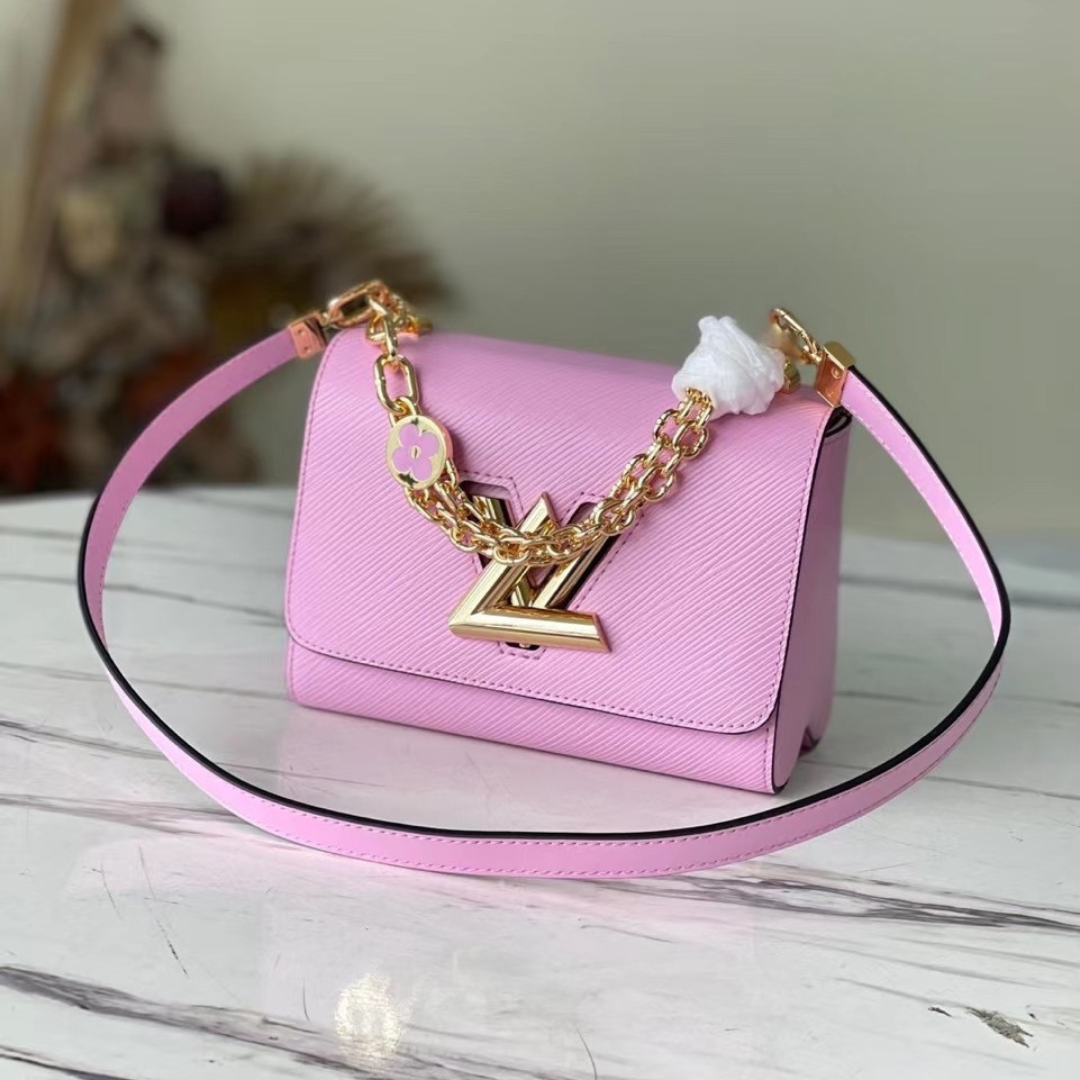Louis Vuitton LV Twist Pink Fake Handbags With Lock Gold 24cm