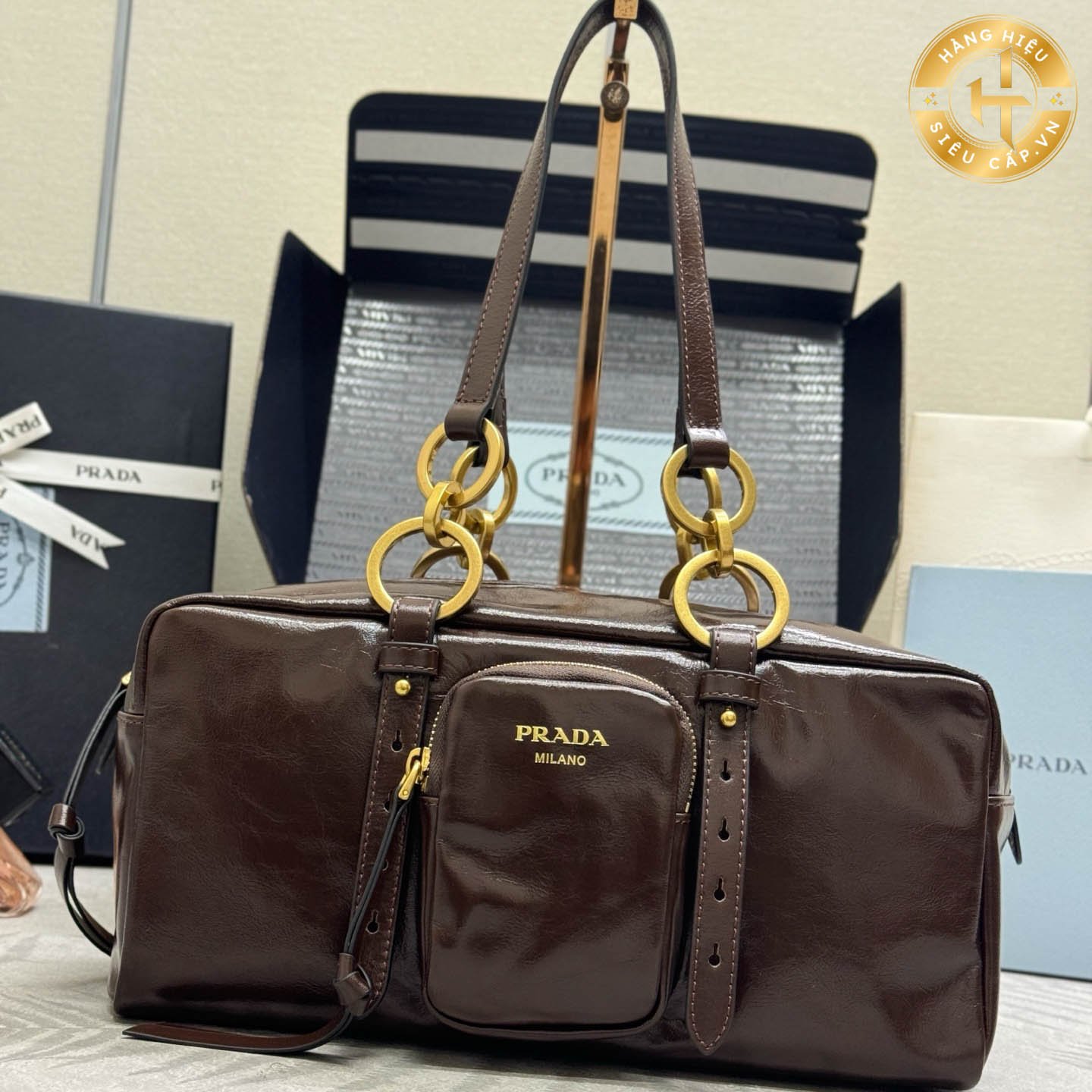 Prada brown suede leather handbag MN657