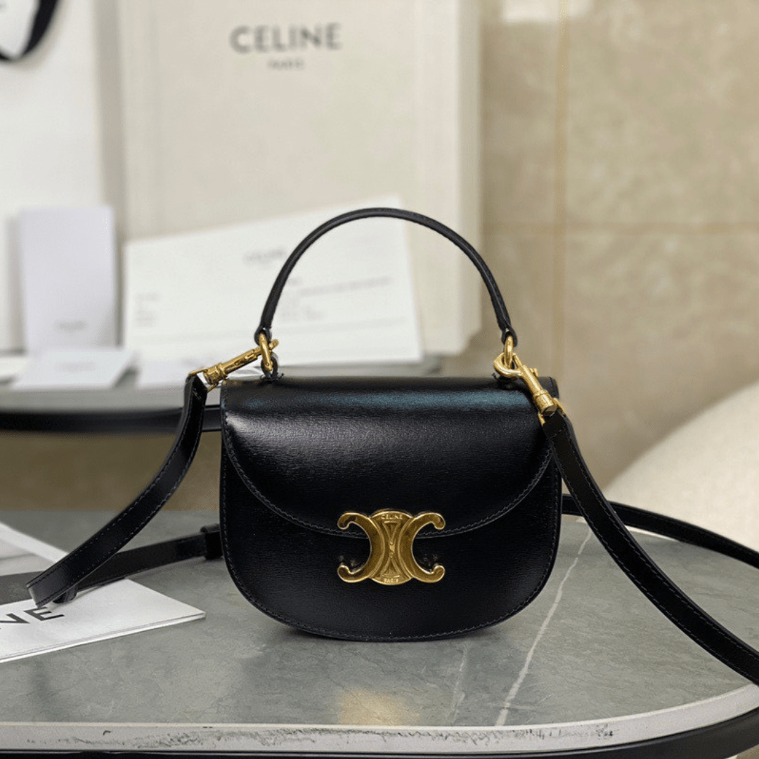 Celine Handle Super Fake 11 Handbag Black Wrinkled Leather 15.5×11.5x5cm