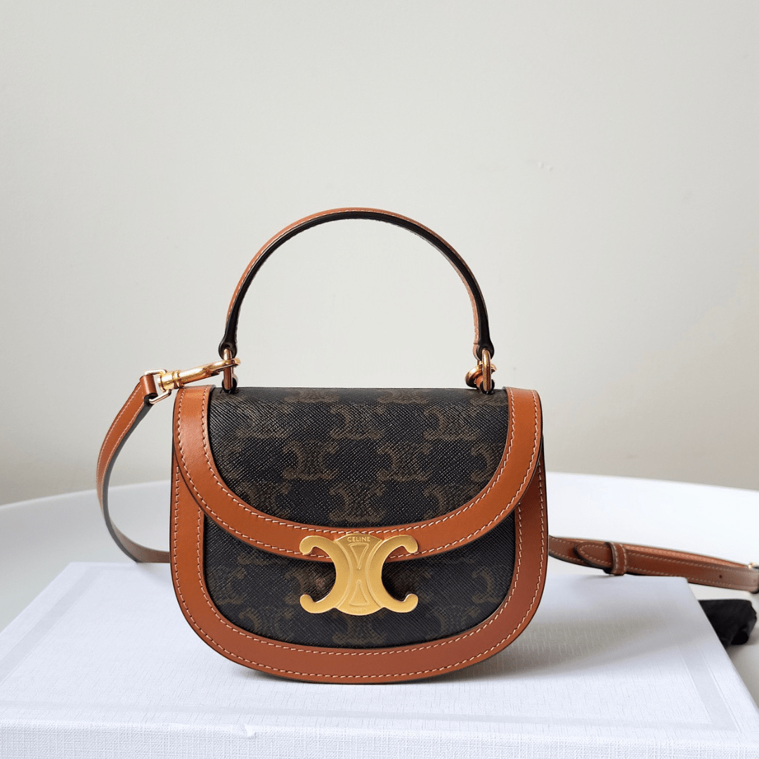 Celine Mini Handle Replica 11 Crossbody Handbag Brown Strap 15.5x11cm