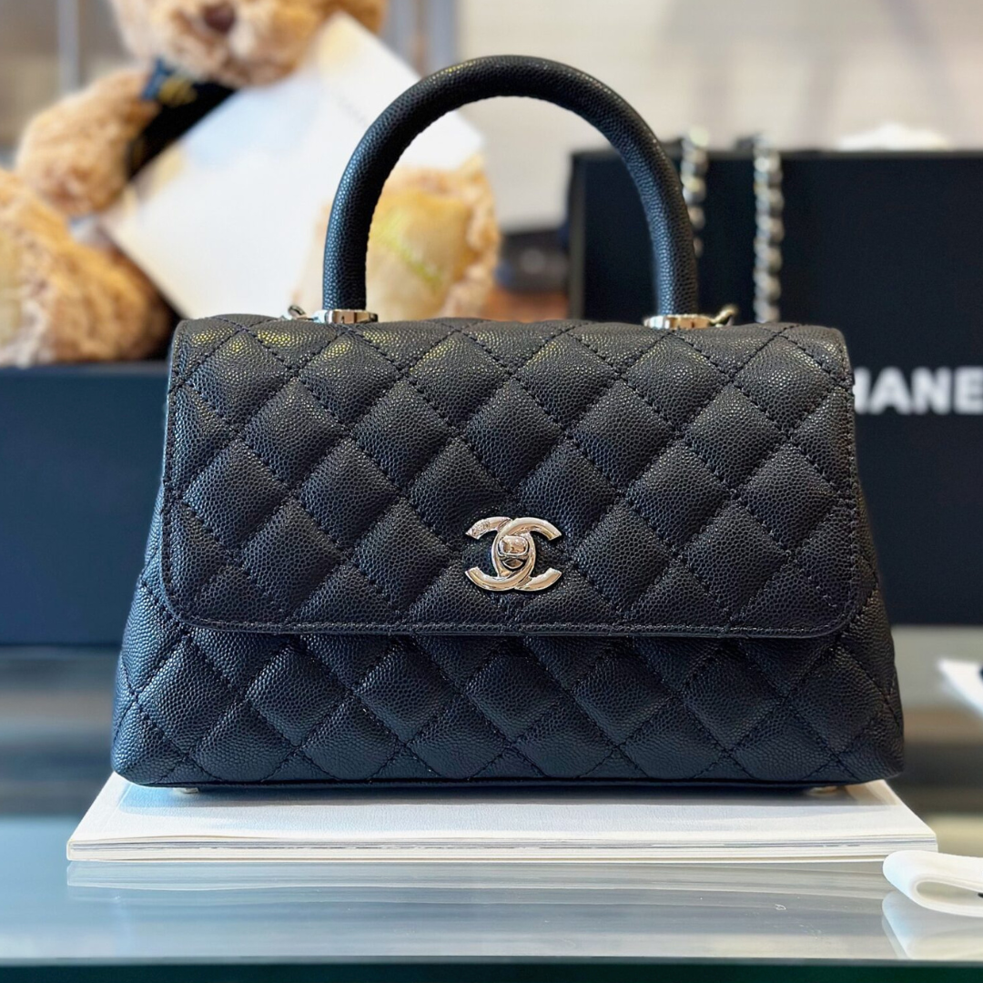 Chanel Coco Super Fake 11 Handbag Leather Black With Silver Lock 23cm