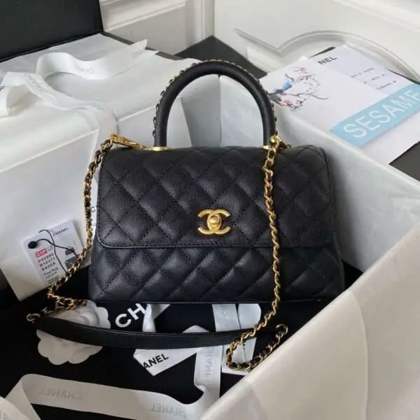 Chanel Coco Handbags Woman’s Super Fake Lizard Skin Black 24cm